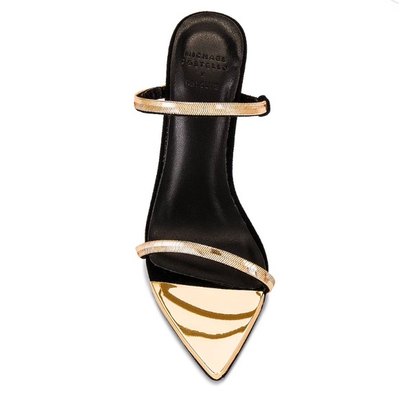 Michael Costello x REVOLVE Gwenn Sandal in Black gold high heels shoes suede 7 - Picture 5 of 16